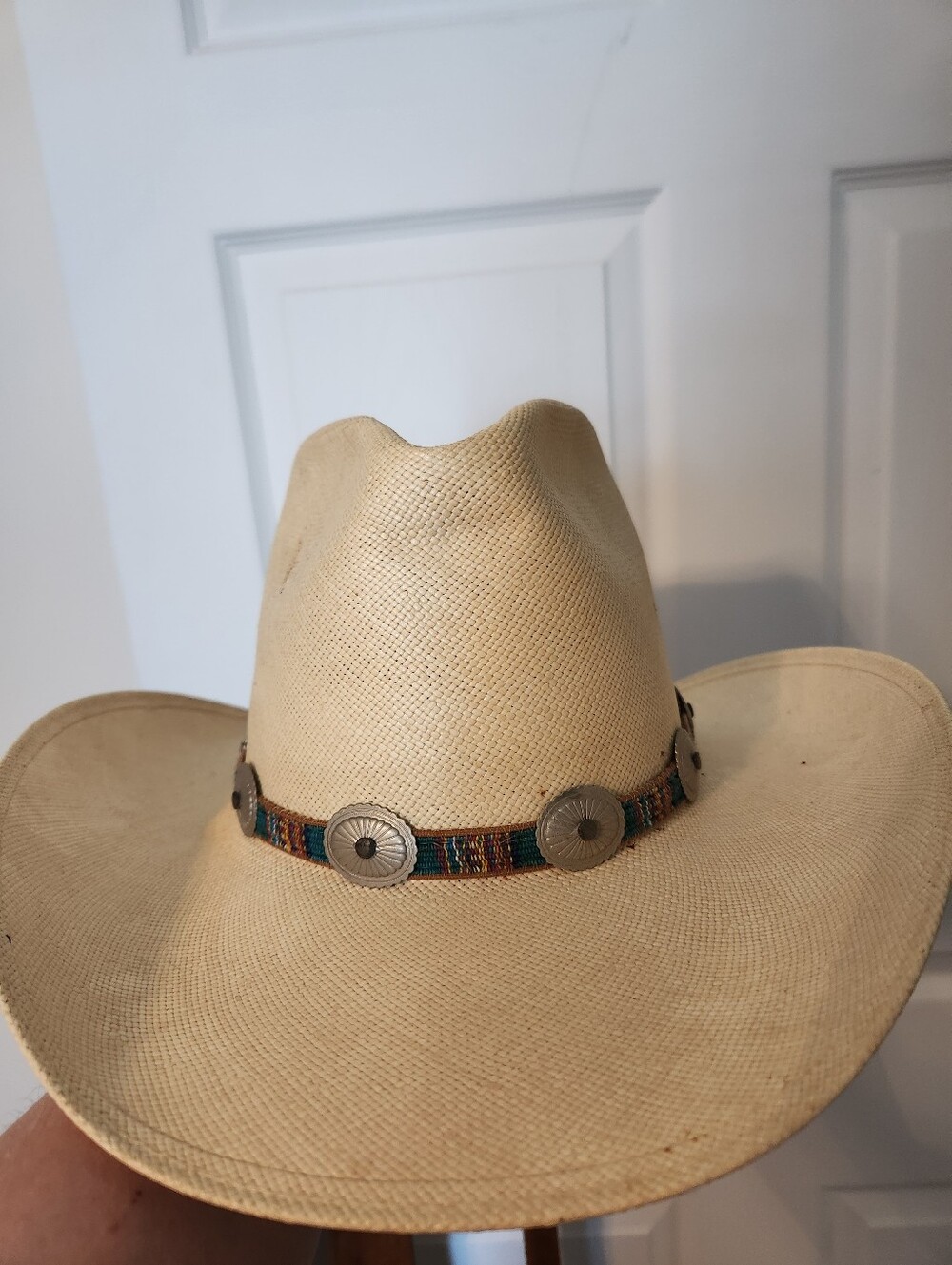 Stetson Straw Cowboy Hat with Decorative Concho Band - Natural